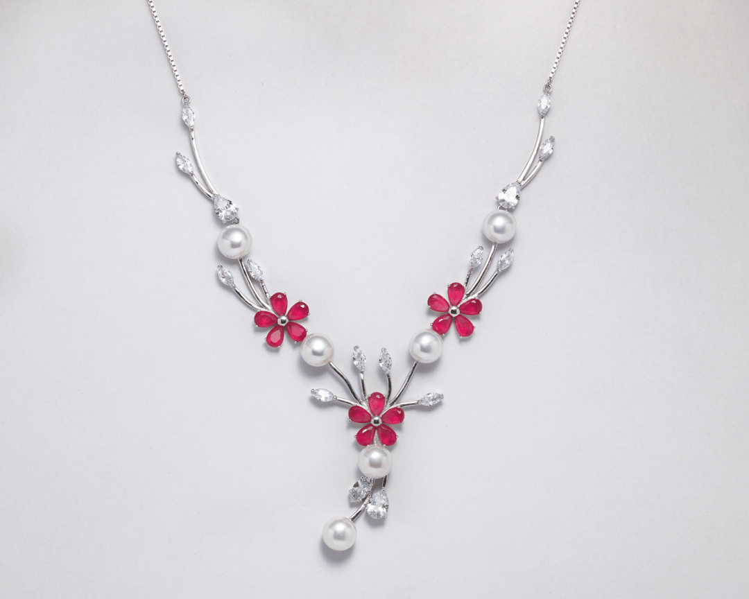 Ursula - Pink & White Stone Floral Necklace