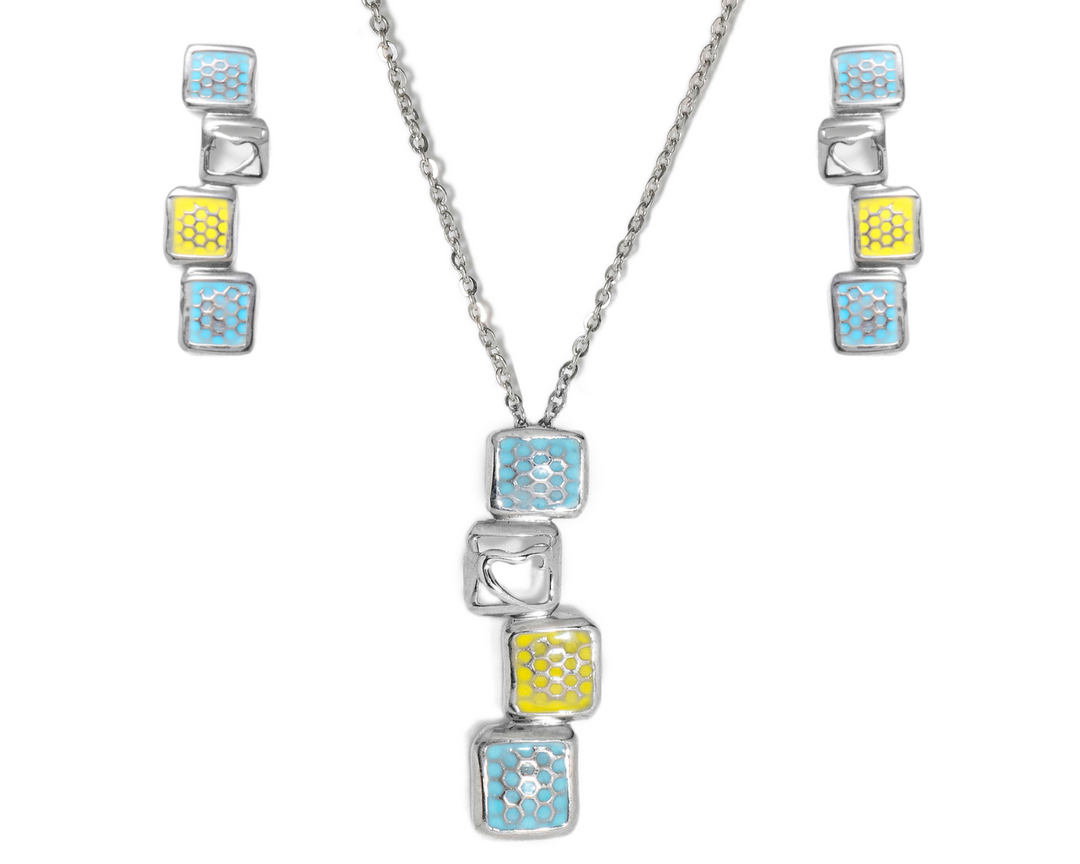 Ceres - Waterproof Enamel Engraved Squares Set: Yellow and Blue