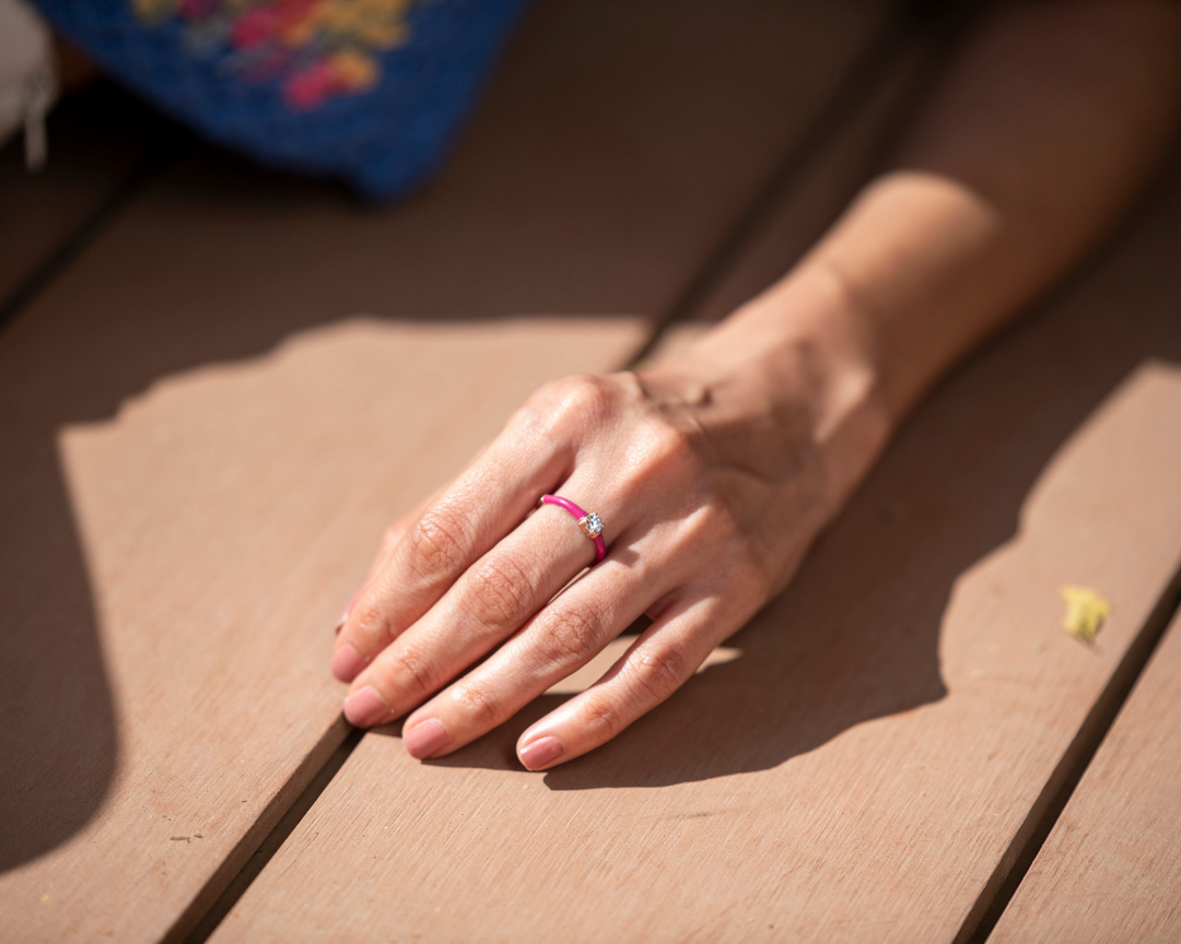 Mars - Pink Enamel Zirconia Ring