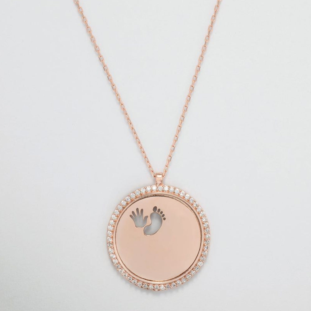 Hemera - Cable Link Chain with Zirconia Studded Pendant: Rose Gold Polish